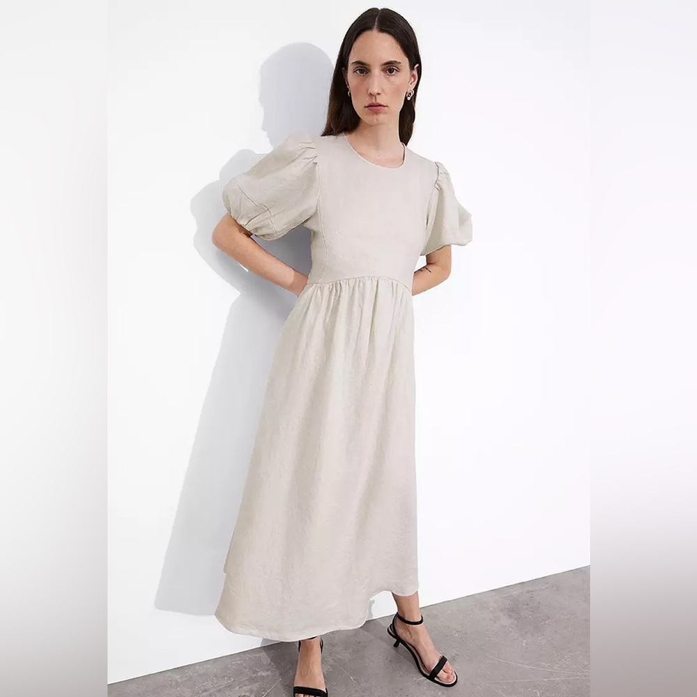 & Other Stories fine linen Maxi Dress with Puff Sleeves